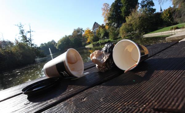Bild vergr��ern: Treten in Landau leider nun wieder vermehrt auf Boden und B�nken wieder auf: To-go-Verpackungen...